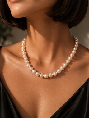 Vintage Mid-Century Glass Pearl Necklace | Individually Knotted | Circa 1950s